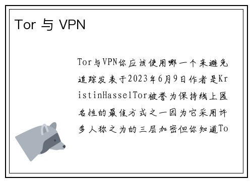 Tor 与 VPN 